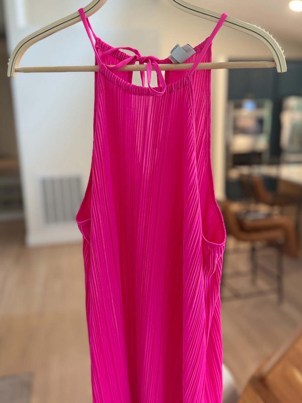 a new day Neon Hot Pink Pleated Midi Dress - Date night, vacation, night out. - Picture 3 of 7